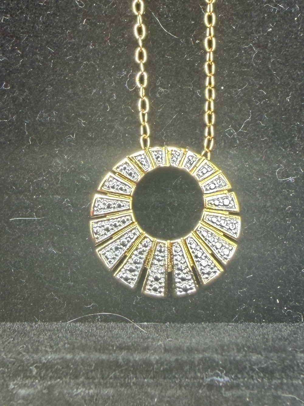 Gold Sunburst Circle Natural Diamond Pendant Necklace - Elegant Women’s Jewelry